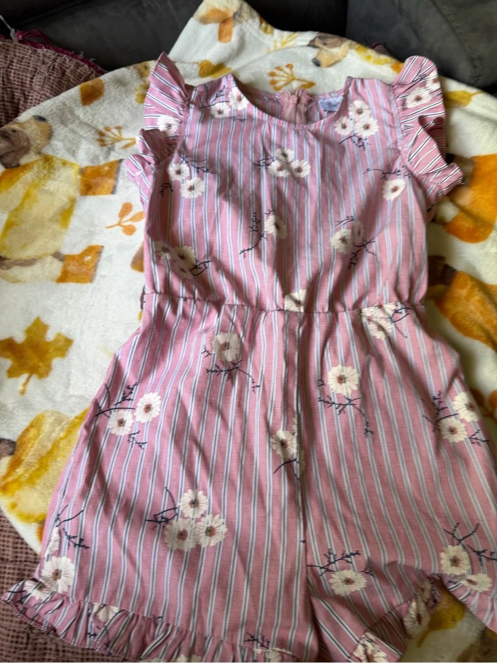Girls' Pink Striped Floral One-Piece romper